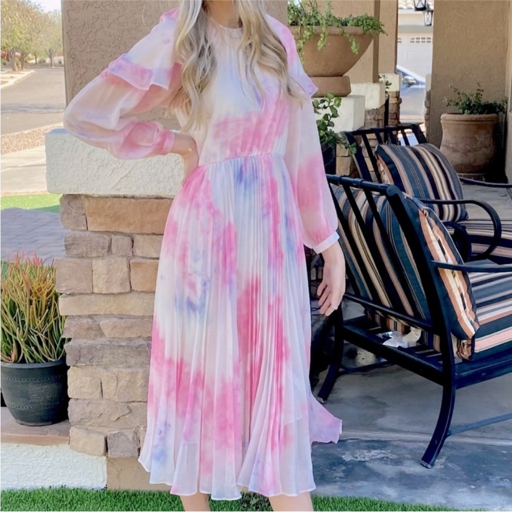 Ivy City Co. Lovers Dress - watercolor chiffon long sleeve